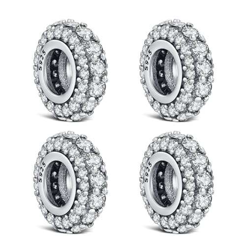KEQ 925 Silver Spacer Stopper Bead Charms Compatible with Pandora Bracelets Birthstone CZ Always Stopper Mothers Day Jewelry Gifts for Women
