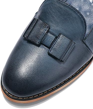 Mona flying Women's Leather Penny Loafer Casual Flat Shoes for Women Ladies Blue Size 10 | Image 2