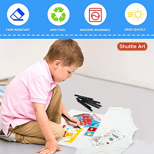Shuttle Art Textilstifte Waschmaschinenfest, 30 Farben Textilmarker Set mit Doppelspitzen, Stoffmalstifte Waschfest, ungiftig und säurefrei, für T-Shirts, Beutel, Sportschuhen, Jeans geeignet