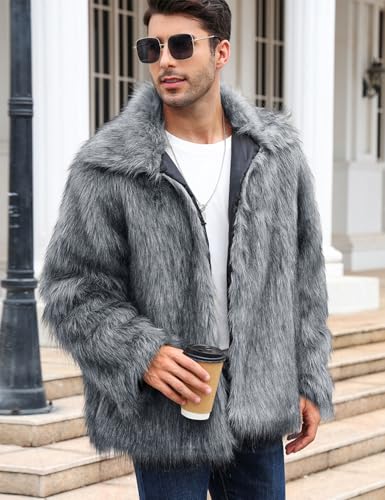 Arssm Mens Luxury Faux Fur Jacket Fluffy Furry Coats Lapel Collar Long Sleeve Outerwear Winter Warm Cardigans4