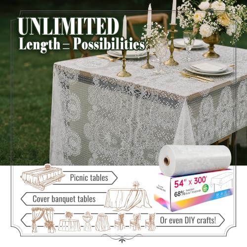 Image of Plastic Table Cloth Disposable, 54In X 300Ft Lace Table Cover Roll