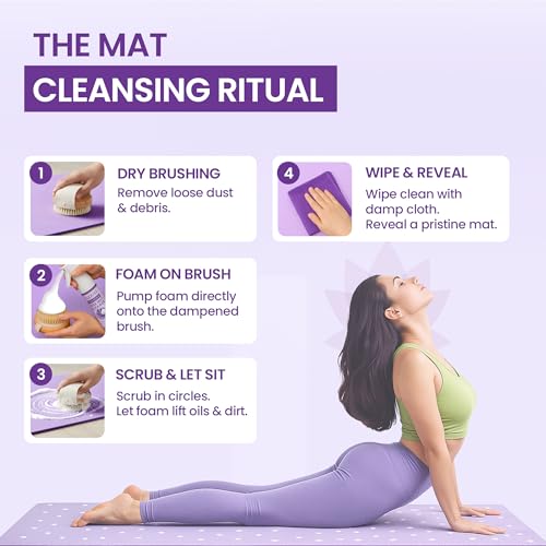 Image of Flexies Foaming Yoga Mat Cleaner Spray Kit, Plant Based Non Toxic Mat Cleaner with Brush and Microfiber Cloth, Yoga Essentials for Women and Men, Pilates Mat Care, Lavender