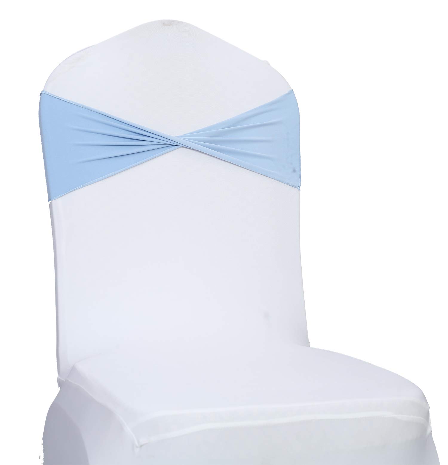 VDS Pack of 10 PCS | Baby Blue | Spandex Chair Sashes Bows Without Buckle | Stretch Elastic Banquet Universal Folding Chair Band Tie with for Wedding