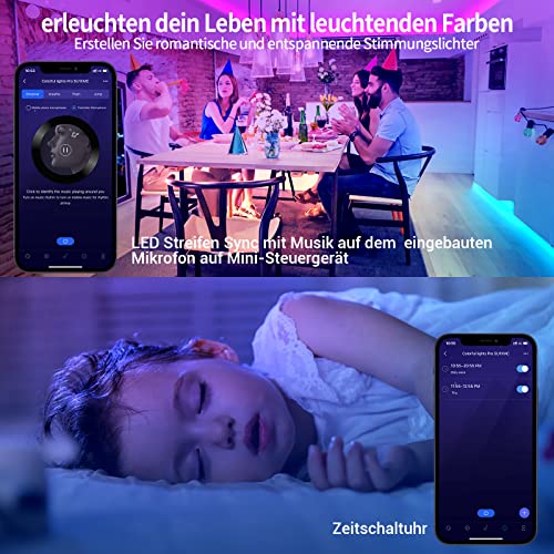IKERY LED Strip 20m RGB Amb. Lightstrip Farbwechsel mit 16 Mio. Farben LED-Lichtband Sync mit Musik, mit Fernbedienung App-Steuerung, LED Streifen für Innenbereich Schlafzimmer Deko (1 Walze 20M) – Bild 5