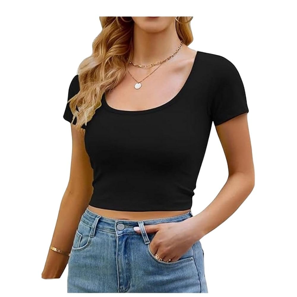 Womens Cotton Round Neck Top Soft & Stretchable T-Shirt Casual Summer Wear Lightweight Breathable Fabric Perfect for Gym Yoga Travel & Daily Use-picture-49