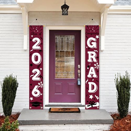 Image of Graduation Porch Banner Class Sign Congrats Grad Hanging Flags High School College University Party Decoration For Front Door Outdoor Maroon