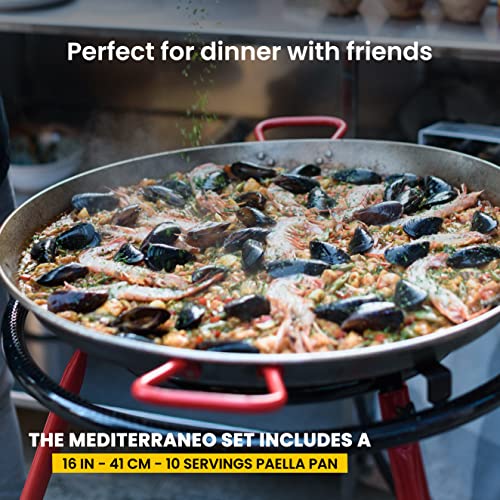 Machika Mediterraneo Paella Pan Set with 14 Inch Burner, 16 Inch Carbon Steel Outdoor Pan and Legs Imported from Spain (10 Servings) - Thumbnail 3