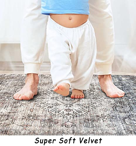 vivorug 8x10 Area Rugs - Ultra-Thin Washable Rug with Non-Slip Backing, Ideal for Living Room, Bedroom, Kitchen Floor Carpet - Vintage Style, Easy Clean, Durable, Low Pile Rug (Taupe/Stone)