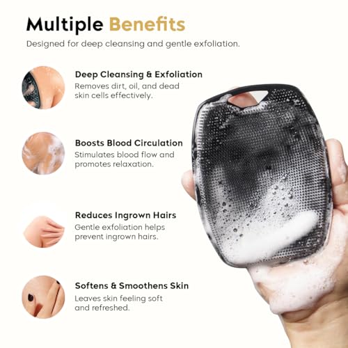 Image of Silicone Body Scrubber - Deep Cleansing & Exfoliating Shower Brush for Soft, Smooth Skin, Improves Skin Texture, Boosts Circulation, Gentle & Hygienic Bath Scrubber for Men & Women (Oval)