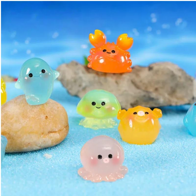 HUA JET 30 Pcs Mini Resin Ocean Animals Glow in The Dark Figurines - Image 2