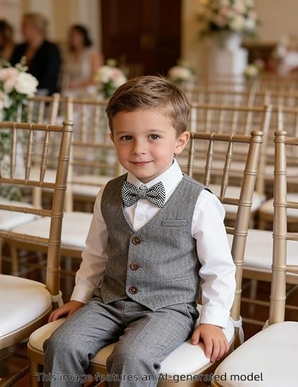 Image of A&J DESIGN 4pcs Baby & Toddler Suit, 12 Months - 5T, Shirt & Pants & Vest & Bow Tie