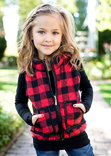 Ivay Girls Buffalo Cotton Plaid Quilted Vest Cute Puff Lined Gilet3