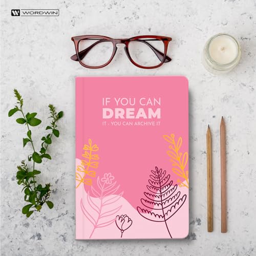 Image of Hard Bound Notebook Diary with Ribbon Bookmark | Make it Happen Printed Journal Diary For Girls & Women | 80 GSM Natural Shade Paper | A5 Size Undated 192 Ruled Pages