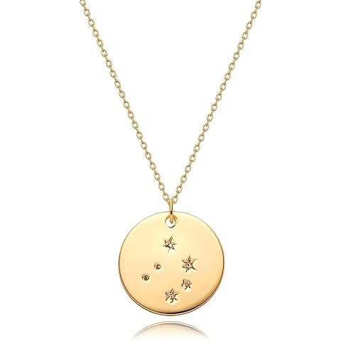 MEVECCO Gold Necklace Coin Disc Zodiac 12 Constellation Star Connected Engraved Horoscope Sign Astrology Pendant 18K Gold Plated Chain Dainty Personalized Simple Jewelry