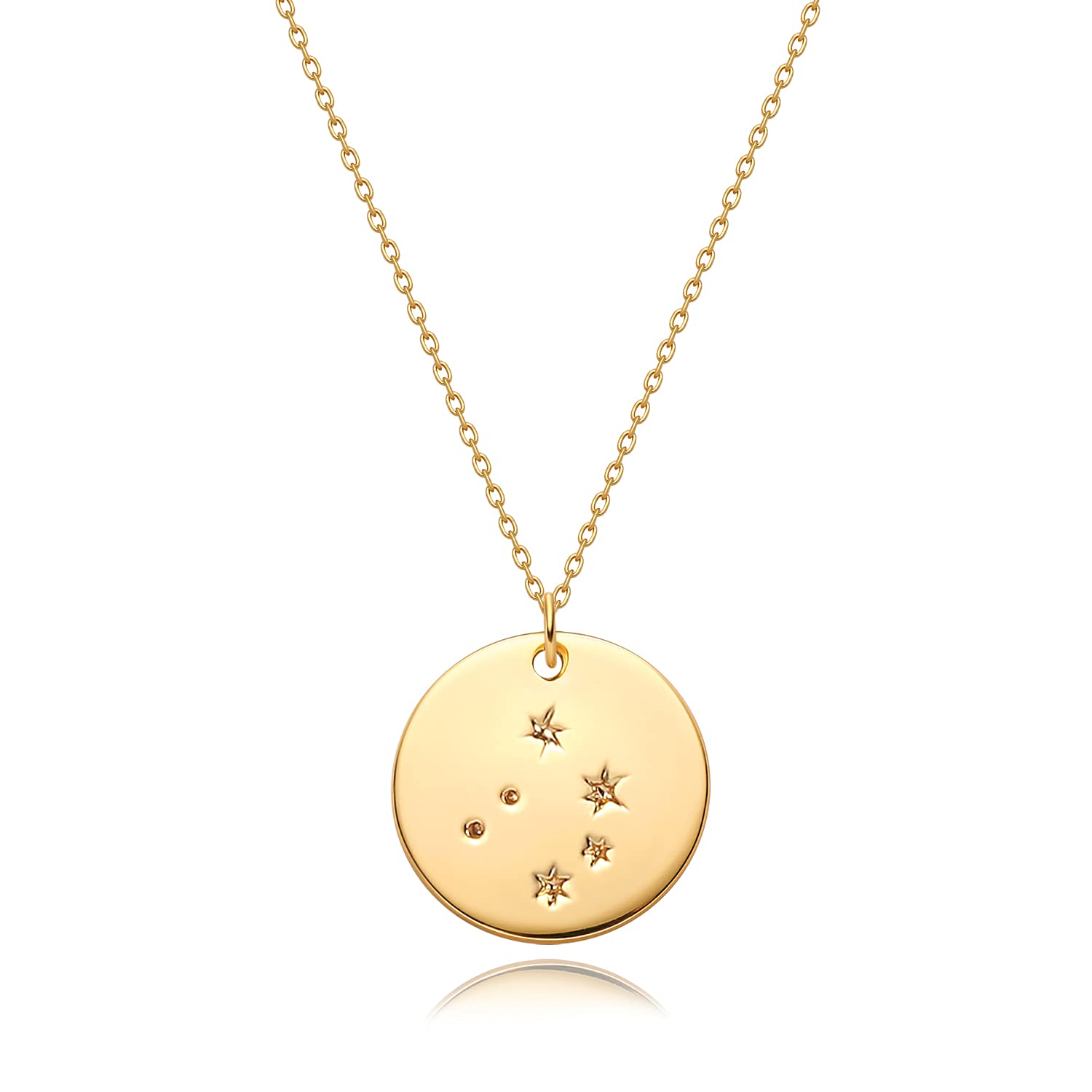 MEVECCO Gold Necklace Coin Disc Zodiac 12 Constellation Star Connected Engraved Horoscope Sign Astrology Pendant 18K Gold Plated Chain Dainty