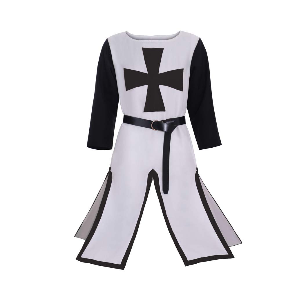 CosplayDiyMen's Medieval Crusader Knight Templar Surcoat Cloak Renaissance Warrior Cosplay Costume Robe with Belt