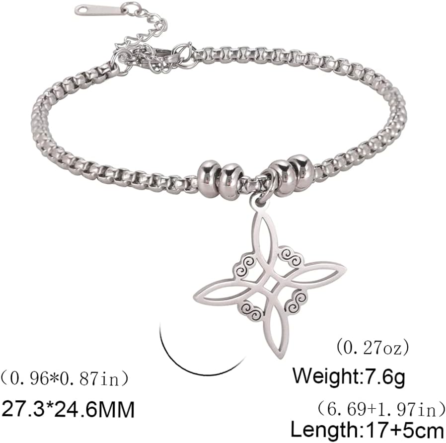 Witches Bracelet Celtic Knot Pagan Wiccan Symbol Magic Knot Witchcraft Jewelry Bracelet Stainless Steel Adjustable Charm Chain Bracelet Jewelry for Women Men (Silver) - Image 7
