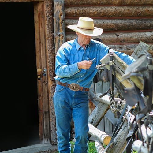 BISON DENIM Men's Western Cowboy Belt with Big Printed Engraved Buckle Strap Adjustable3