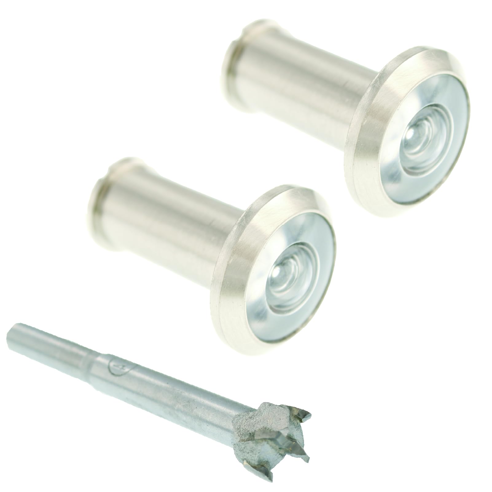 2-PCS 180-degree Door Peephole Viewer for 1-1/2" to 2-1/4" Doors with 14mm (9/16") Tungsten Carbide Wood Bit,Satin Nickel,Enhance Security and Convenience with Wide Angle Viewing