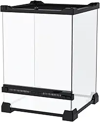 Terrário para répteis mini, 20 x 20 x 30 cm, tanque de vidro de abertura frontal com tampa e trava de malha, caixa de vidro de 360° para pequenos répteis, sapos, tarântulas, aranhas saltadoras e