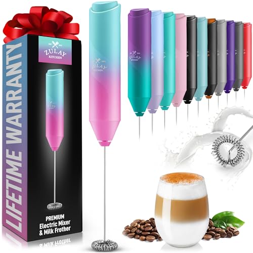 Image of Zulay Kitchen Milk Frother Handheld Battery Operated - Electric Drink Mixer for Coffee, Lattes, Cappuccinos, Matcha & Hot Chocolate - Portable Foam Maker & Coffee Bar Accessory - Bright Bubblegum