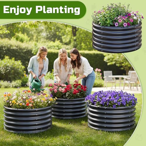 Image of AHEONLAR 3PCS 2x2x2ft Galvanized Raised Garden Bed Kit Round Metal Flower Box Large Planter Raised Beds Outdoor Garden for Planting,Fruit,Herb Grey