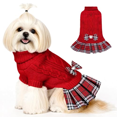 WOYYHO Small Dog Sweater Dress with Bowtie Do...