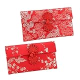 Veemoon Lot de 2 Enveloppes Rouges en Brocart de Soie Nœud Chinois Pochettes Traditionnel...