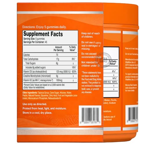 Image of Creatine Monohydrate + D3 K2 Gummies (225 Count. Value Pack) - Muscle, Bone & Performance Support - Watermelon Flavor