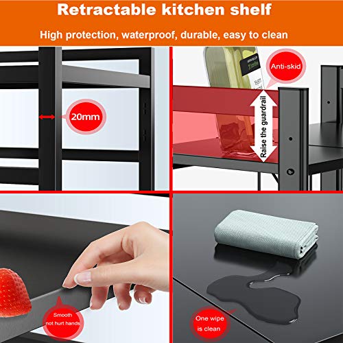 Uitschuifbare Magnetron Oven Rack 2-Tier, Keukenrek Stand Oven Organizer Unit-Printer Plank Faxrek Zwart 45-65cmx36cmx46… - Image 4