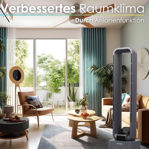 Echos Turmventilator sehr leise Ventilator leise DC Motor Fernbedienung Oszillierend LED-Display 3 Modi 12 Stufen Tower-Ventilator Säulenventilator Standventilator Luftkühler 15h Timer Tower Fan 2