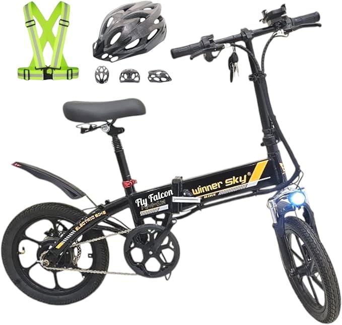 Winner Sky Electric Bicycle Hm-12, 350W Motor, 36V Battery, Dual Mode to run, Cycling & use as Bike, Easy Foldable, full Aluminum body, Black Color with Phone Holder, Helmet, Safety Vest