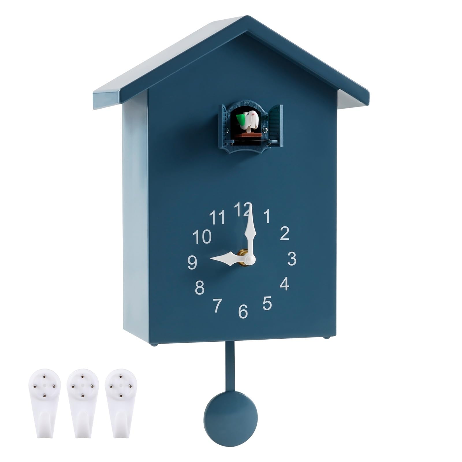 GOXQIT Creative Cuckoo Clocks Wall Clock Home Silent Living Room Decoration With Bird Tweeting Sound Hanging For Living Room(Deep blue)
