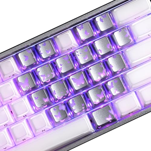 Image of HITIME XVX Butterfly Shine Through Keycaps, Love Theme Cute Custom Keycaps, Blank OEM Profile IMD Translucent Keycap, Anime Style, for MX Switches Mechanical Keyboard, Silver(Only 21 Keys