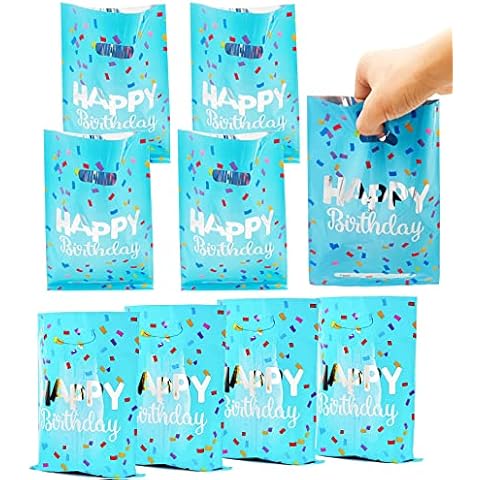 HSPAIDYP 30 Pcs Happy Birthday Party Gift Bags,Happy Birthday Candy Favor Bags,Plastic Gift Candy Gift Bags,Blue Goodies Gift Bags for Kids Baby Showers Birthday Party Decorations (Blue Gift Bags) Cover