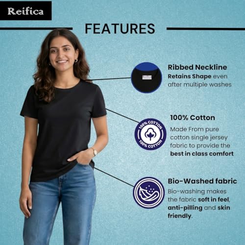 Image of Reifica Women's Plain Half Sleeve T-Shirt Combo Pack of 4