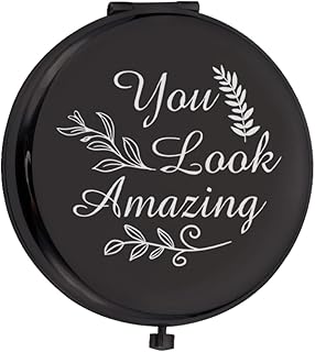 Ler Personalized Handheld Mirror,Personalized Mirror Compact,Affirmation Mirror for Girls,Purse Mirror Compact,Engraved Mirror for Wedding. (Black)