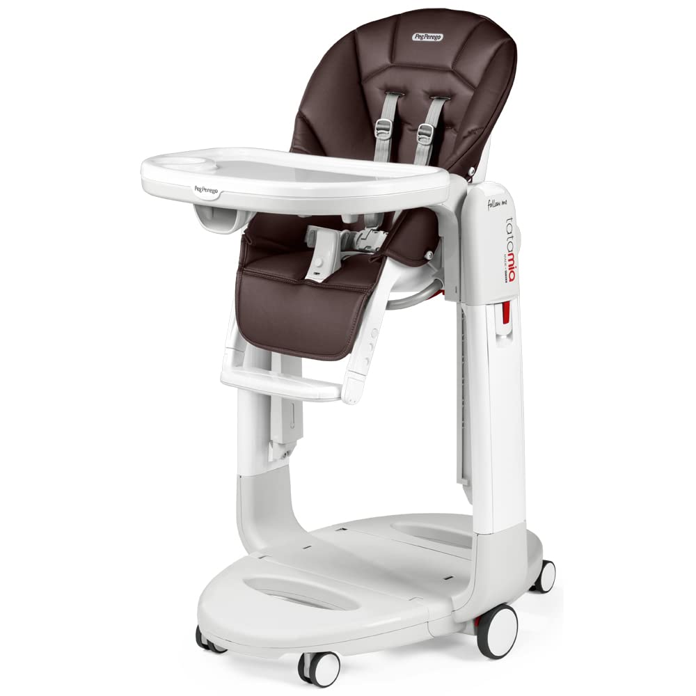 Peg Perego Tatamia Follow Me Compact 3-in-1 Recliner Swing & Highchair, Adjustable to 9 different heights, Quick Clean & Easy Push Wheels For Babies & Toddlers, Made in Italy – Cacao,0-3 Years