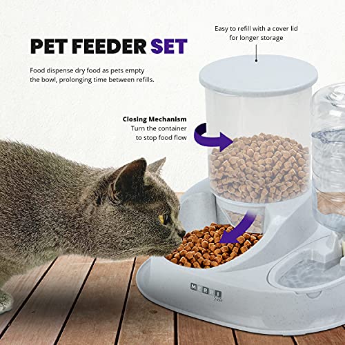 Dog & Cat Food and Water Dispenser Set, Cat Feeder for Indoor Cat & Dogs, Large 1 Gallon Gravity