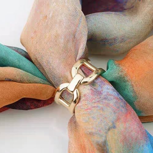 Chunky Chain Silk Scarf Clip for Women Girls Minimalist Silver Wide Band Statement Buckle Wrap Fashion Punk Link Shawl Scarves Clasp Dress Accessories Jewelry 14k Gold Plated4
