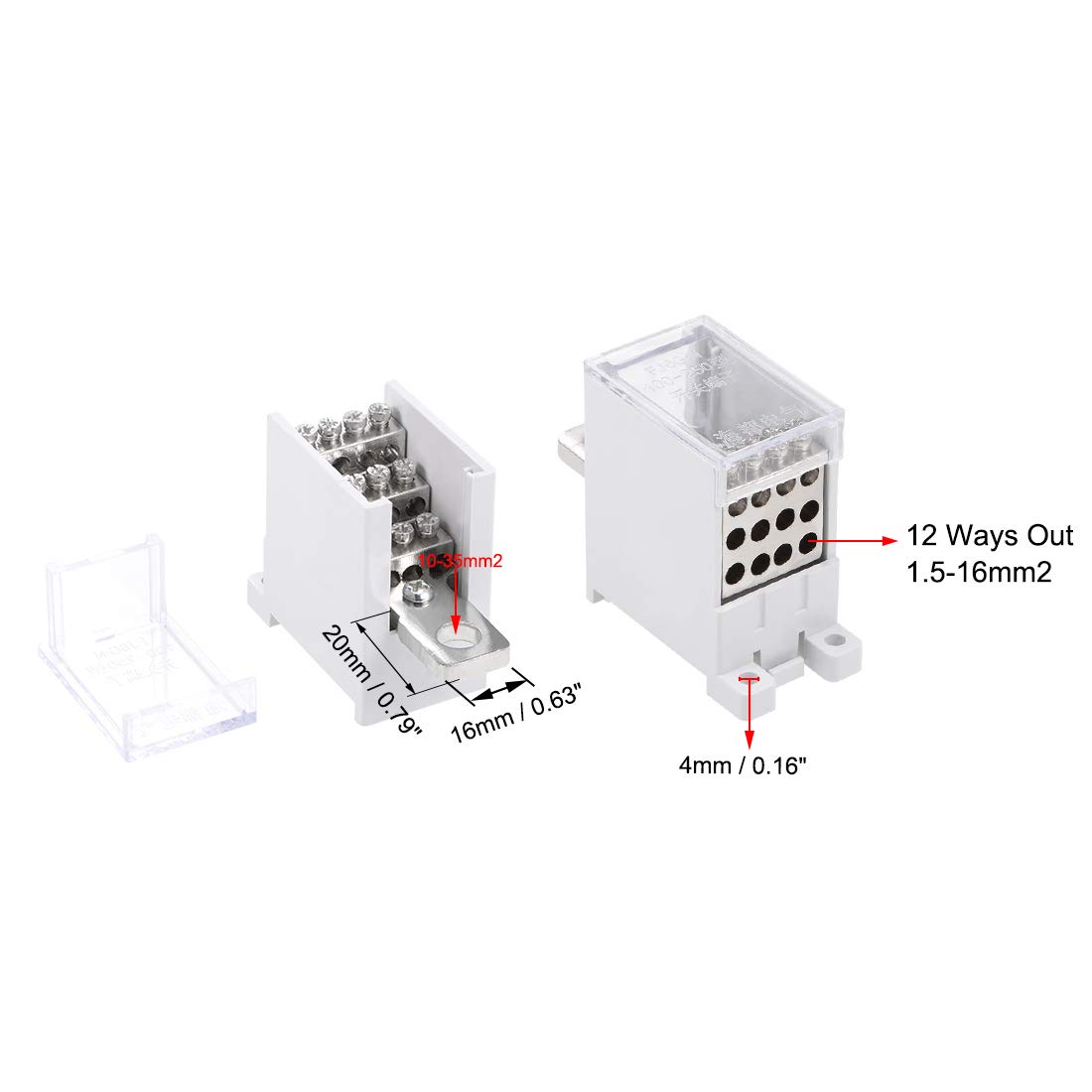 uxcell 1 Inlet 12 Outlet DIN Rail Terminal Blocks 690V 125A Max Input Distribution Block for Circuit Breaker