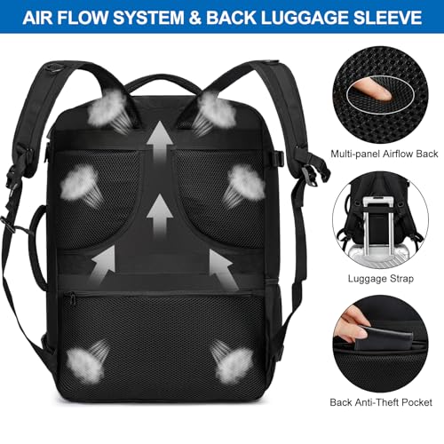 Handgepäck Rucksack 55x40x20 Groß 44L Reiserucksack für Flugzeug Handgepäck Tasche Laptop Rucksack 17 Zoll mit USB Ladeanschluss Reisetasche für Herren Damen,Schwarz