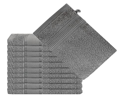 Komfortec 10er Waschlappen Set, 10x Waschhandschuhe, 100% Weiche Baumwolle, Frottee, Schnelltrocknend, 16x21 cm, Anthrazit Grau Cover