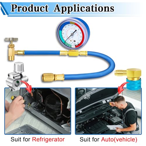 Image of Refrigerator Freon Recharge Hose Kit-R134a R12 R22 AC Refrigerant Charging Hose Set with BPV31 Bullet Piercing Tap Valve,R134a Self-Sealing Adapter, for Home AC Refrigerant System (Style 1)