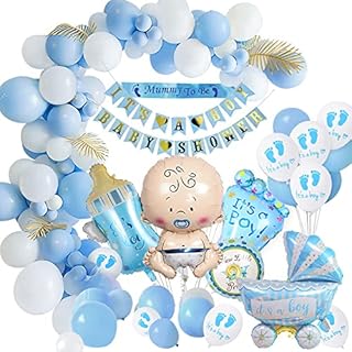 weeyin Baby Shower Decorations Boy, Baby Shower Blue Balloons Set, Baby Shower for Boy, Its a Boy Baby Shower Banners, Mummy to Be Sash, Baby Shower Blue Foil Balloon for Gender Reveal Party Recycled