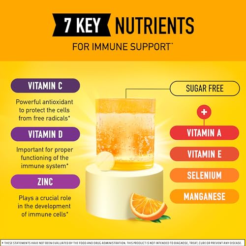 Image of Airborne Immune Support Effervescent Tablets, Zesty Orange Flavor - 10ct with 1000mg Vitamin C + Vitamins A, D, E, Zinc, Selenium, Manganese & Herbal Blend - Sugar‑Free, Gluten‑Free