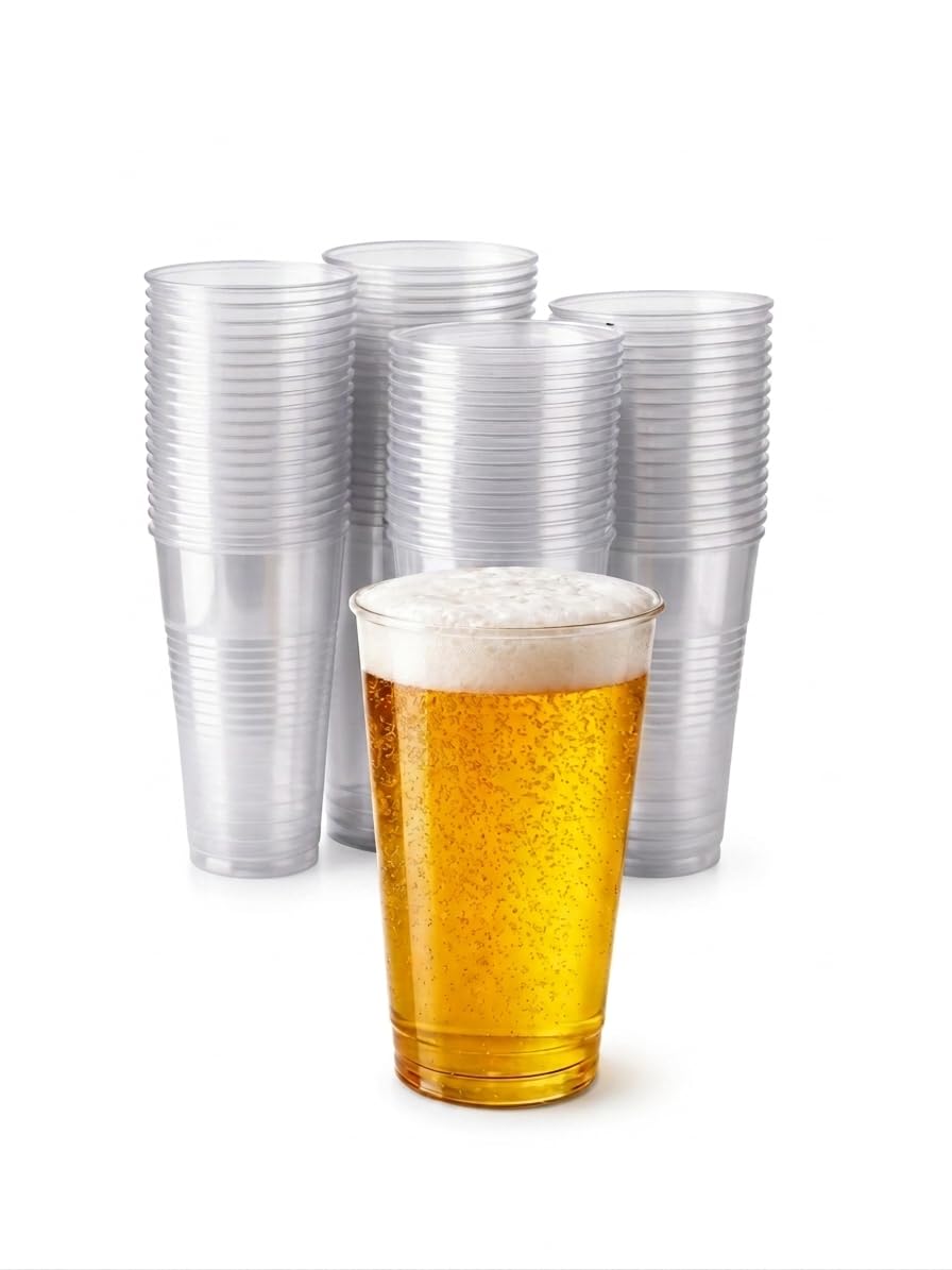 1ABOVE 50 Pack Clear Plastic Half Pint Cups 330ml Party Glasses