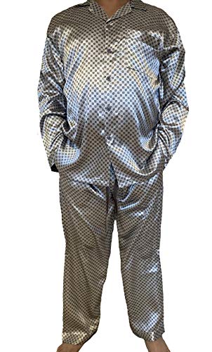 Up2date Fashion Pajamas Set Mens Silk Satin Pajamas Long Sleeve Loungewear Two-Piece Sleepwear Button-Down Pj Set S- XL