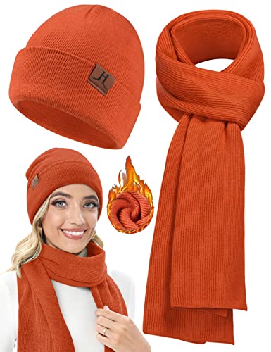 Yuson Girl Mütze Schal Set,Wintermütze Strickmütze Schal Herren Damen,2 STÜCKE Unisex Hüte Winter Accessoires,Herren Winterset Mütze Schal für Outdoor Sport Wärmen(Rot) Cover