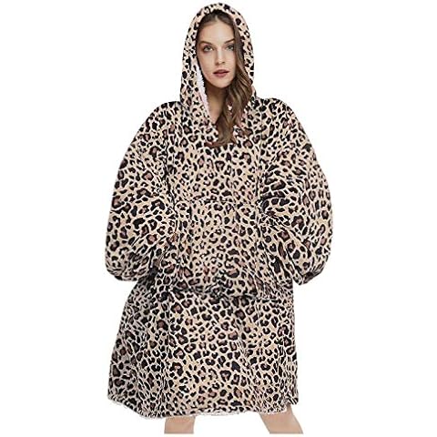 Whycat-Hoodie Sweatshirt Blanket, Oversized Sherpa Sweatshirt, Super Soft Fluffy Warm Comfortable Giant Hoody with Big Front, Fit for Men Women and Teens(Leopard Print,Free Size) Cover